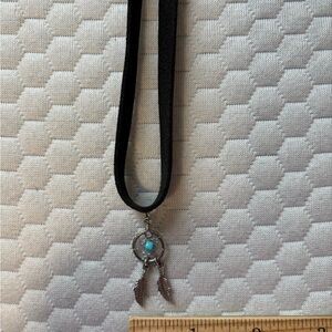 Black Suede Dreamcatcher Necklace with Turquoise Accent